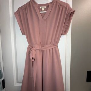 Monteau Dusty Rose V-Neck Midi Dress with Tie Waist